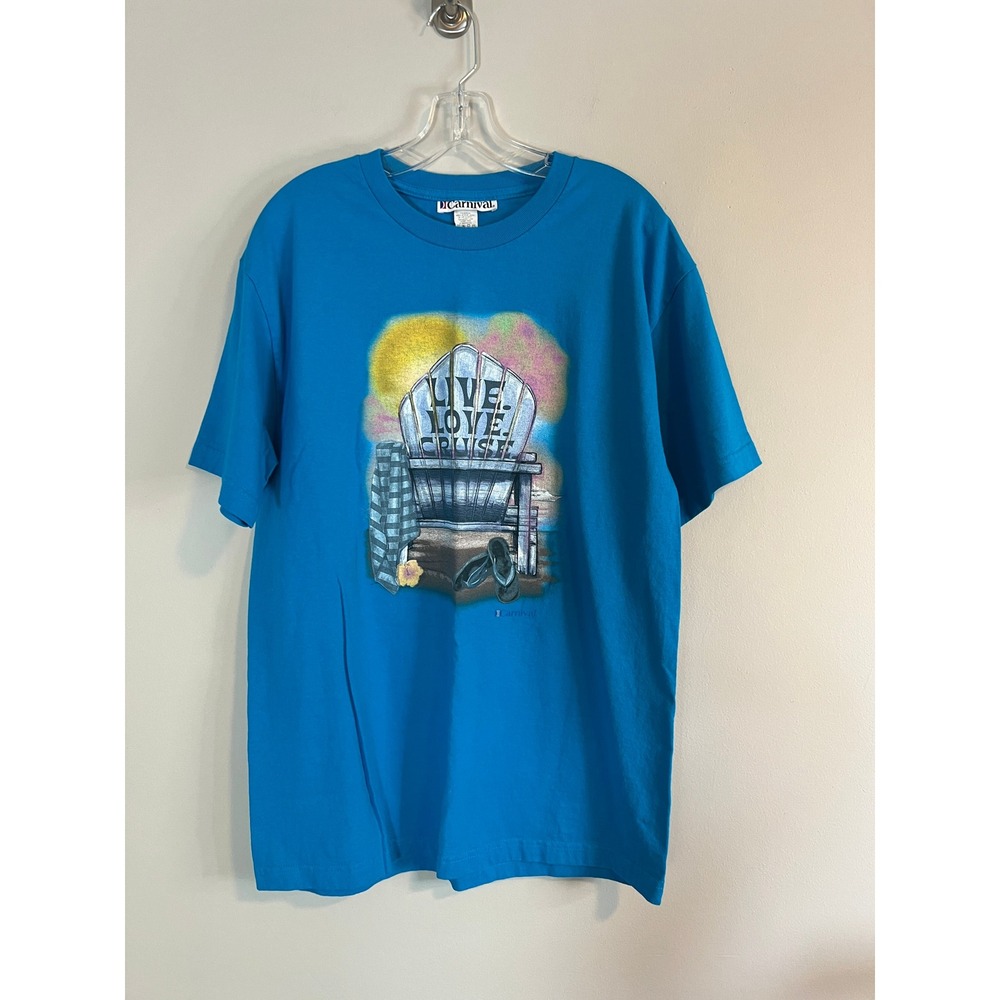 Carnival Cruise Line Live Love Cruise Blue Graphic T-Shirt Womens Large Cotton